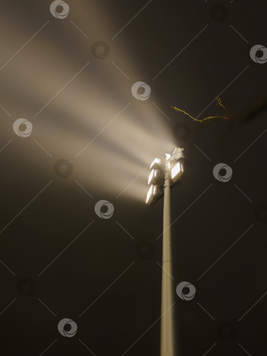 Скачать Прожектор, излучающий голубой луч сквозь туманный воздух в темноте фотосток Ozero