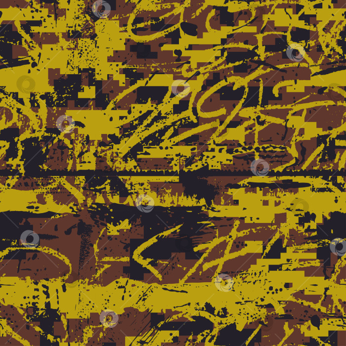 Скачать Городской типографский рисунок с уличным искусством в квадратной рамке. Коллаж с граффити и плакатами. Абстрактный камуфляж, камуфляжный принт. Гранжевая текстура, нарисованная мелом от руки. Векторная обложка в стиле олдскул фотосток Ozero