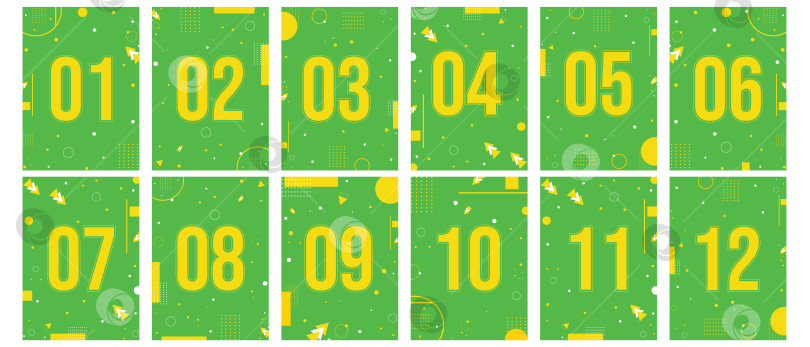 Скачать Набор цифр с абстрактными геометрическими элементами на зеленом фоне. Номерные знаки для постов в социальных сетях, историй, принтов и шаблонов. фотосток Ozero