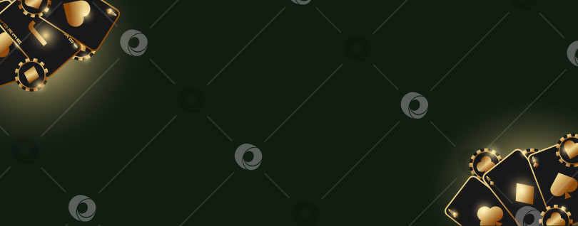 Скачать Фон для казино или карточных игр. Темно-зеленый фон с черными картами с золотой отделкой. фотосток Ozero