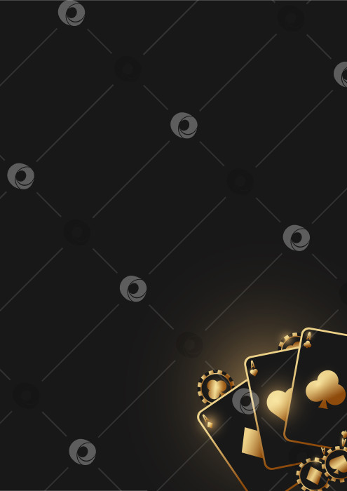 Скачать Фон казино с выделенным текстом и игральными картами с подсветкой, выполненный в черном и золотом цветах. Фон в стиле VIP-казино для веб-сайтов, шаблонов, баннеров, компаний и векторных иллюстраций. фотосток Ozero