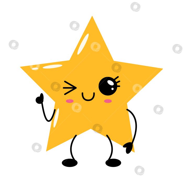 Скачать Симпатичный персонаж в виде подмигивающей звезды в плоском стиле каваи фотосток Ozero