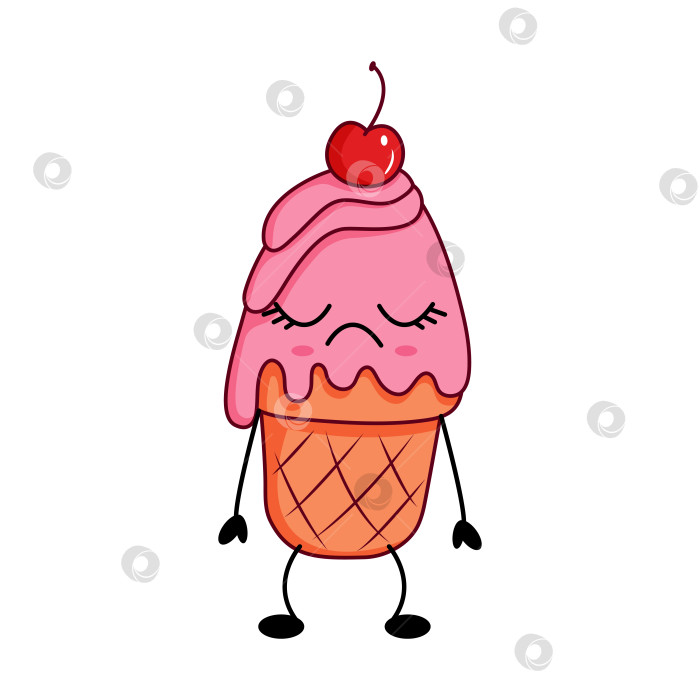 Скачать Грустный кавайный персонаж в рожке мороженого фотосток Ozero