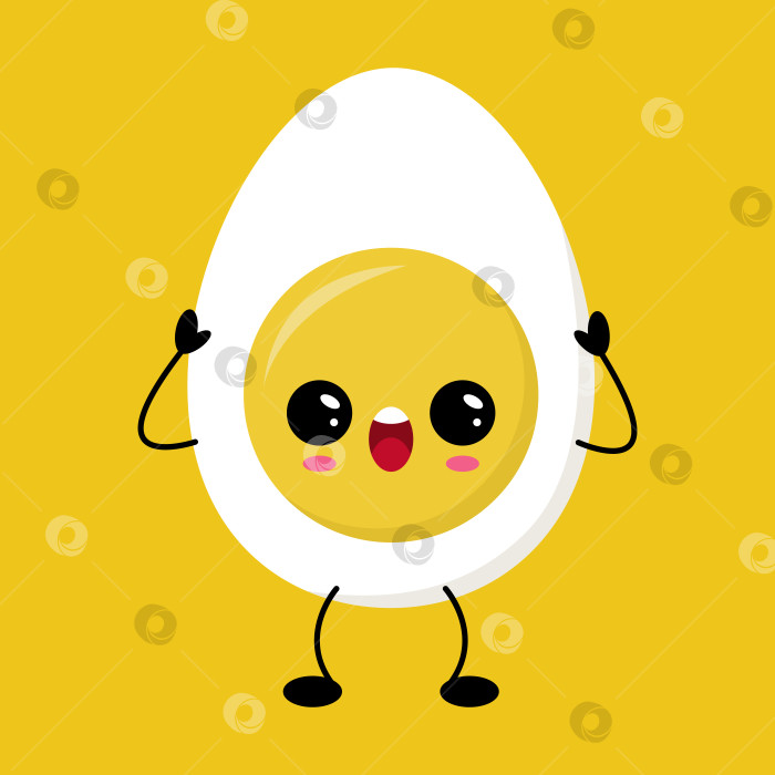 Скачать Симпатичный персонаж из кавайного яйца со счастливым лицом на желтом фоне фотосток Ozero