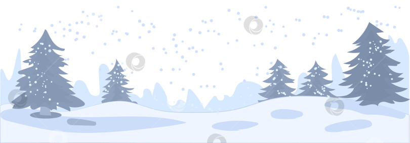 Скачать Спокойный зимний пейзаж с заснеженными деревьями и мягким снегопадом на светлом фоне. Векторная иллюстрация фотосток Ozero