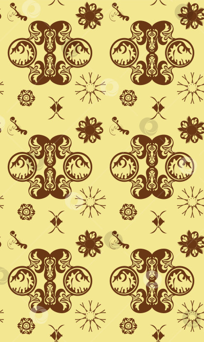 Скачать Бесшовный узор со стилизованными цветами и листьями, напоминающий древнерусскую роспись, для печати на одежде, текстиле, веб-сайтах, презентациях. фотосток Ozero