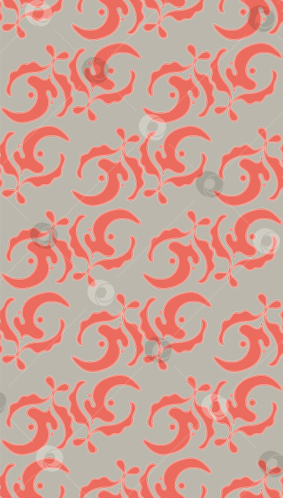 Скачать Листья кораллового оттенка на сером фоне в векторном бесшовном узоре для текстиля, веб-сайтов, открыток, презентаций. фотосток Ozero