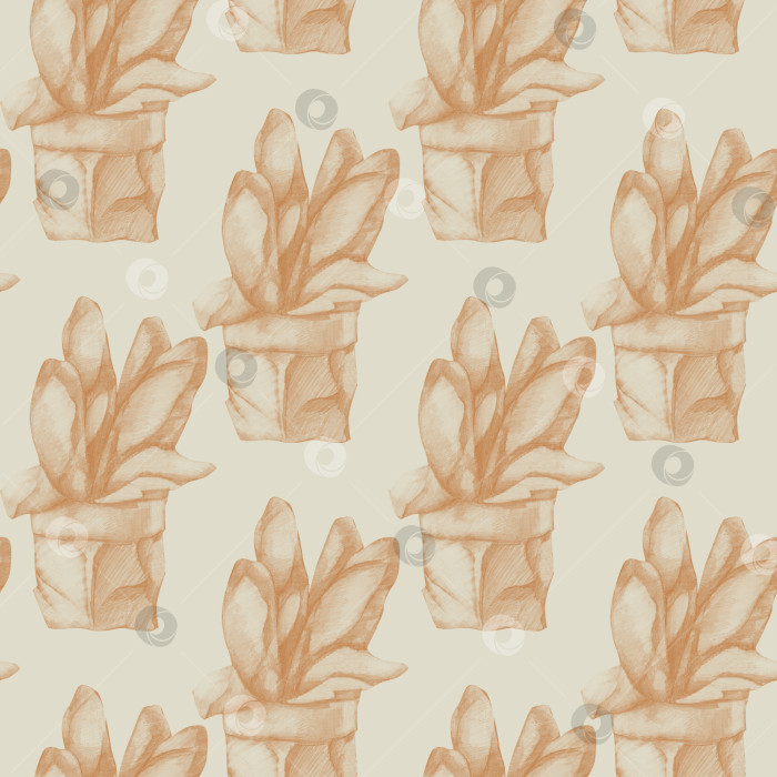 Скачать Бесшовный узор из французского багета, нарисованный карандашом от руки в крафтовых коричневых тонах. Нарисованный вручную фон для выпечки хлеба и кондитерских изделий для текстиля в деревенском стиле, оформления тканей, меню кафе и обоев фотосток Ozero