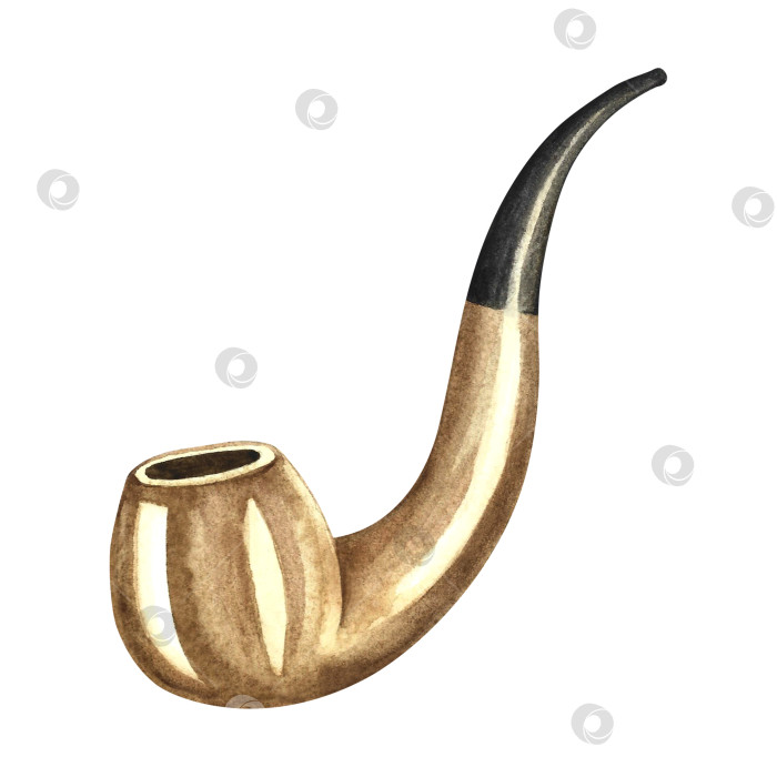 Скачать Курит трубку с табаком. Иллюстрации выполнены акварелью от руки. Цветное изображение. Изолировать. Для логотипа, эмблемы, татуировки, плаката, футболки, веб-сайта, этикетки и многого другого. фотосток Ozero