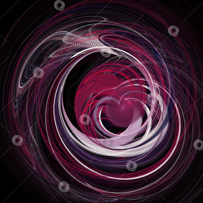 Скачать Абстрактный фрактальный романтический фон с сердцем, созданным завитками на черном фоне. 3D-рендеринг. 3D-иллюстрация. фотосток Ozero