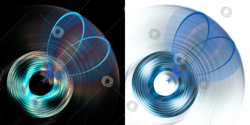 Скачать Абстрактные полосатые сине- красные торы быстро вращаются вокруг многослойных дисков на черном и белом фоне. Иконка, логотип, символ, вывеска. Набор. 3D-рендеринг. 3D-иллюстрация. фотосток Ozero