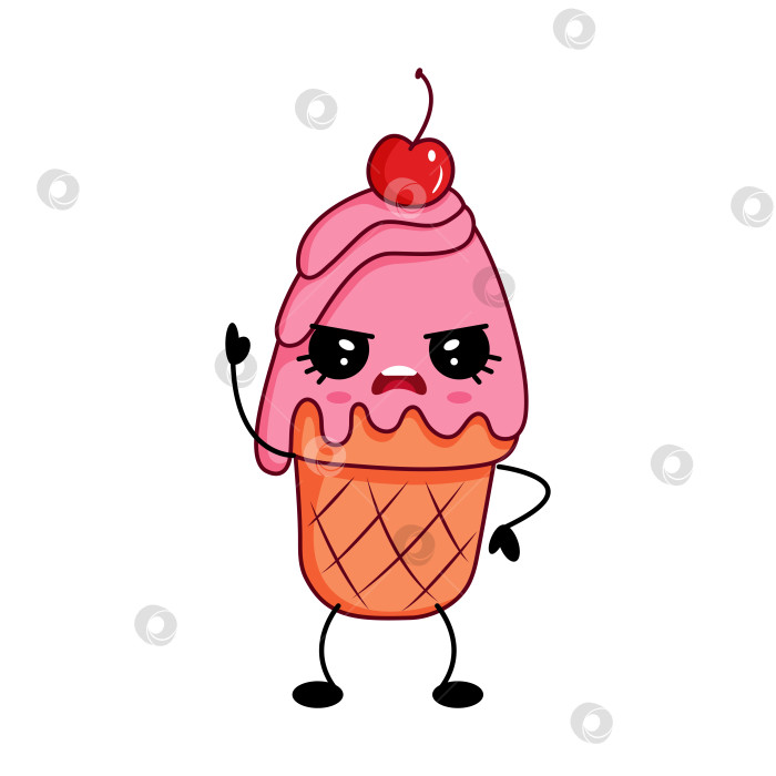 Скачать Злой кавайный персонаж из розового мороженого в мультяшном стиле фотосток Ozero