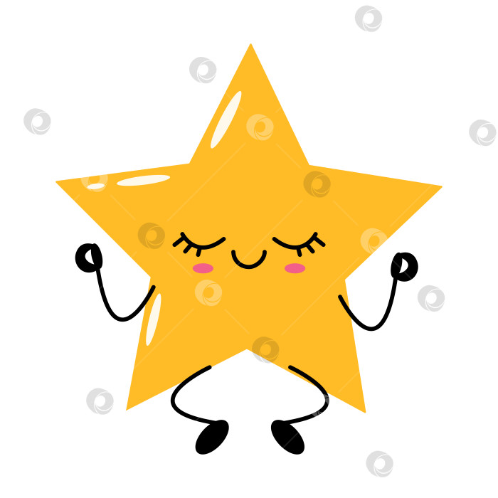 Скачать Медитирующий кавайный звездный персонаж в плоском желтом стиле фотосток Ozero