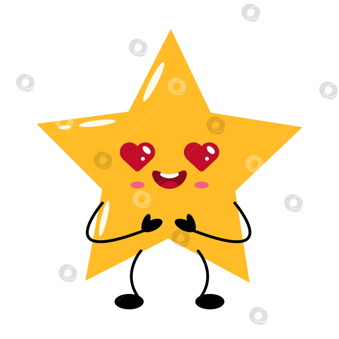 Скачать Счастливый кавайный звездный персонаж с глазами-сердечками и улыбающимся лицом фотосток Ozero