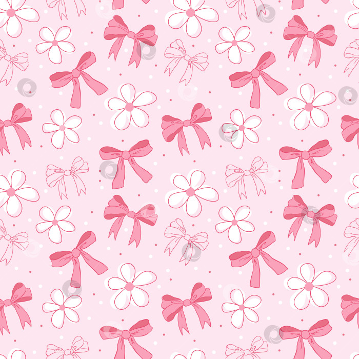 Скачать Узор с бантиками и цветами из розовой ленты. Очаровательный, кокетливый шик, женственный дизайн, концепция викторианского стиля фотосток Ozero