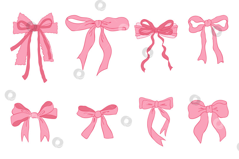 Скачать Коллекция с бантиками из розовой ленты в стиле милой кокетки. Отдельные винтажные элементы в девчачьем стиле. фотосток Ozero