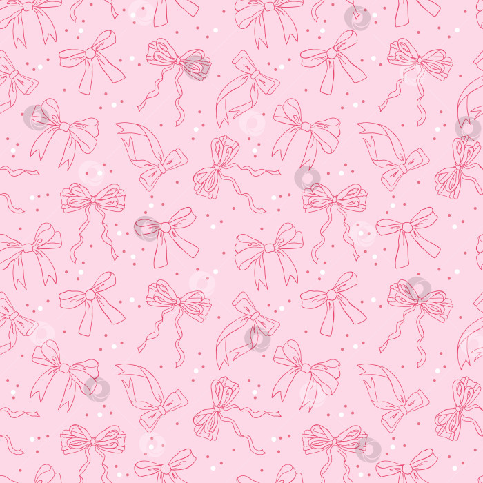 Скачать Милые бантики с бесшовным рисунком из длинных лент. Романтичная кокетка на розовом фоне, очаровательный дизайн фотосток Ozero