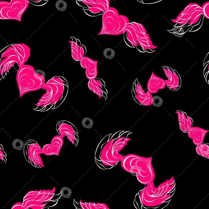 Скачать Нерегулярный бесшовный узор на день Святого Валентина. Крылатое сердце с ярко-розовым контуром и бесконечной текстурой. Безграничный фон на день Святого Валентина. Дизайн поверхности в виде каракулей для поздравительной открытки или приглашения. фотосток Ozero