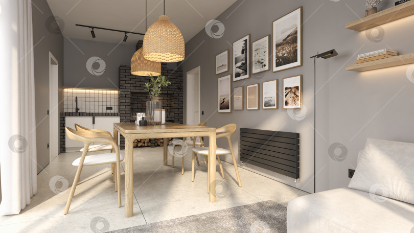 Скачать Концептуальный интерьер комнаты-веранды в современном стиле с 3d-иллюстрацией фотосток Ozero