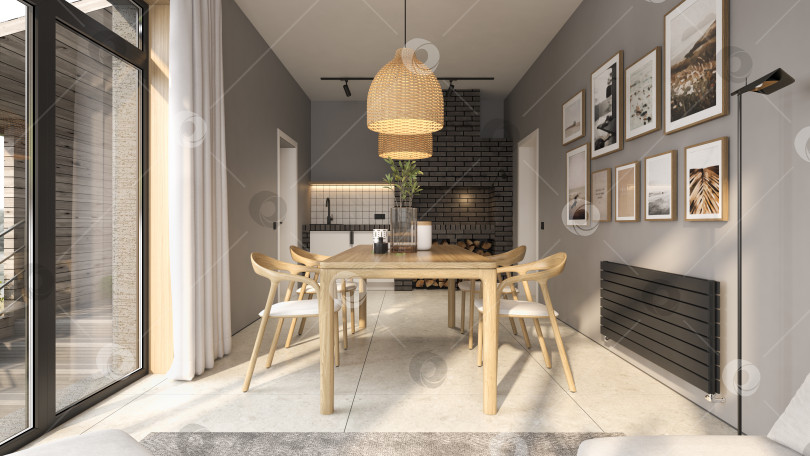 Скачать Концептуальный интерьер комнаты-веранды в современном стиле с 3d-иллюстрацией фотосток Ozero