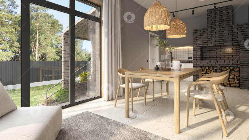 Скачать Концептуальный интерьер комнаты-веранды в современном стиле с 3d-иллюстрацией фотосток Ozero