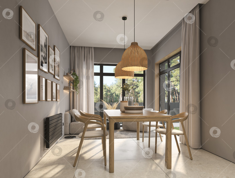 Скачать Концептуальный интерьер комнаты-веранды в современном стиле с 3d-иллюстрацией фотосток Ozero