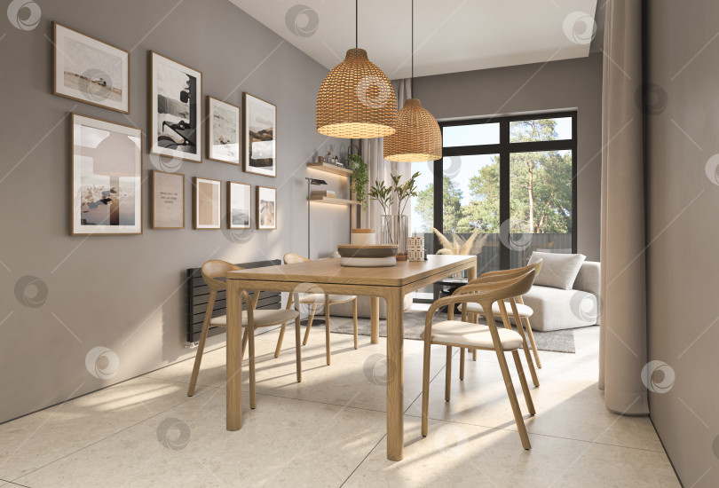 Скачать Концептуальный интерьер комнаты-веранды в современном стиле с 3d-иллюстрацией фотосток Ozero