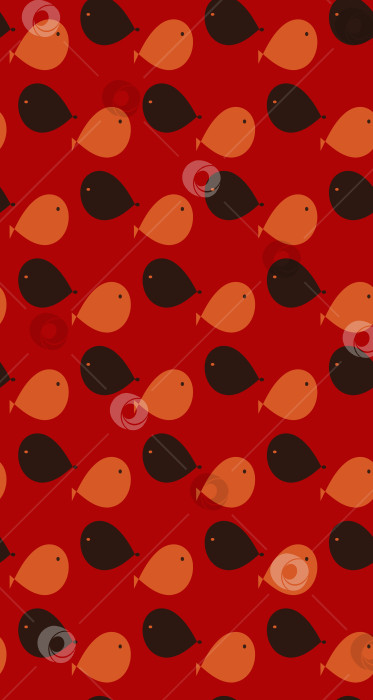 Скачать Бесшовный векторный узор с маленькими китами в черно-оранжевых тонах на красном фоне для открыток, текстиля, веб-сайтов. фотосток Ozero