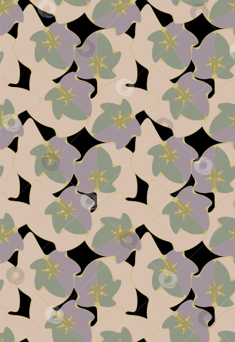 Скачать На черном фоне изображен узор из стилизованных цветов с листьями пастельных тонов. фотосток Ozero