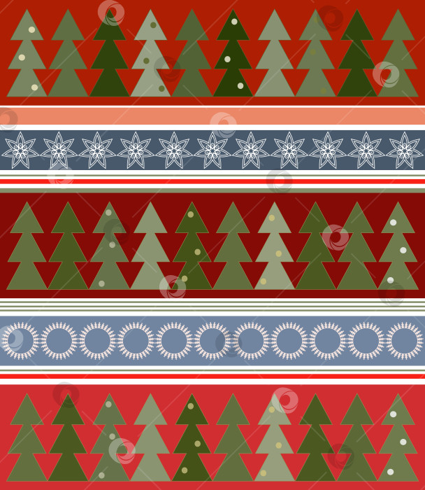 Скачать Векторный узор из рождественских елок с шарами и снежинками. фотосток Ozero