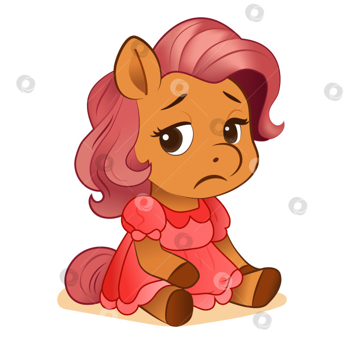 Скачать Милая грустная девочка-пони в розовом платье с оборками фотосток Ozero