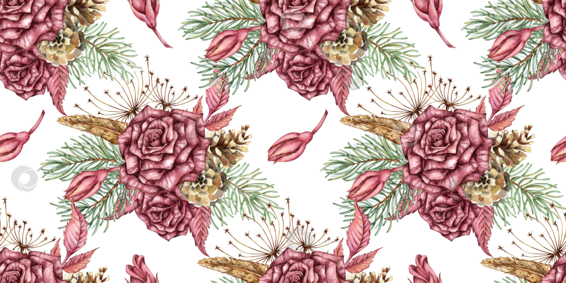 Скачать Розы с рисунком из сосновых шишек акварелью фотосток Ozero