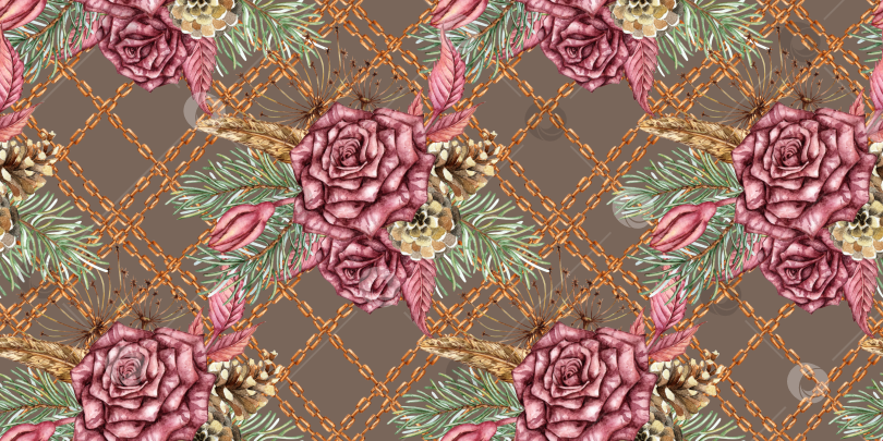 Скачать Розы еловая цепочка с рисунком в стиле стимпанк Темно-серая акварель фотосток Ozero