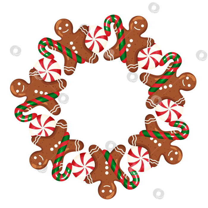 Скачать Круглая рамка из конфетного венка "Пряничный человечек" фотосток Ozero