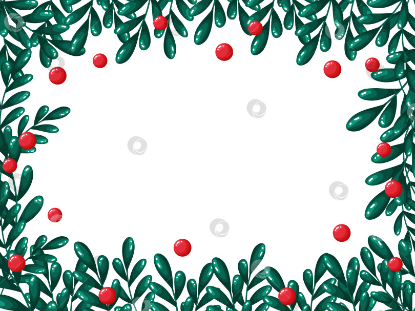 Скачать Ботаническое обрамление из зеленых веточек и красных ягод фотосток Ozero