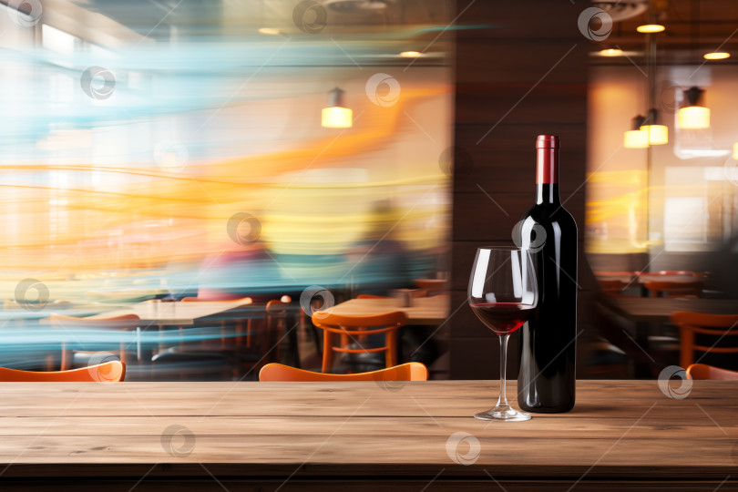 Скачать Винный макет бутылки и бокала красного вина на размытом фоне фотосток Ozero