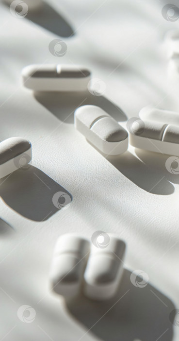 Скачать Вертикальный баннер "белые таблетки" на белом столе, медицинская справка. фотосток Ozero