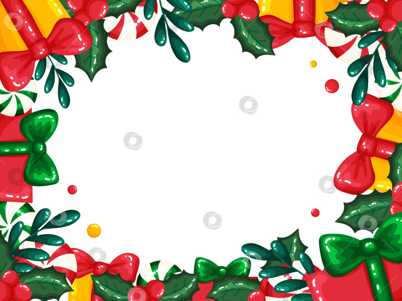 Скачать Рождественские подарки в рамке из остролиста и конфет фотосток Ozero