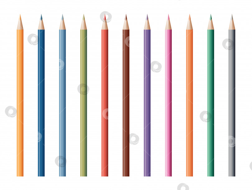 Скачать Набор векторных цветных карандашей, выделенных на белом фоне. Школьные принадлежности, канцелярские принадлежности, творчество, хобби, художественный инструмент фотосток Ozero