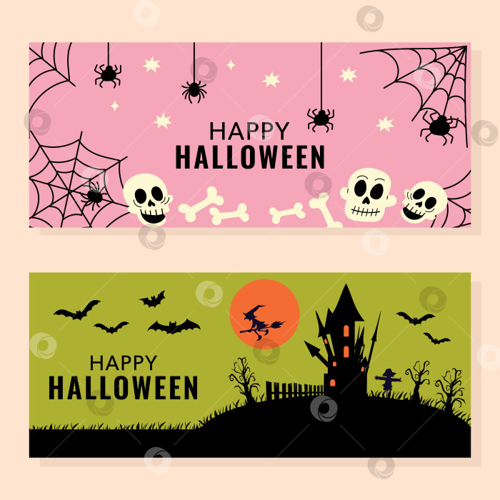 Скачать Баннеры на Хэллоуин с черепами и замком фотосток Ozero