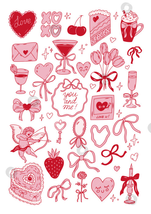 Скачать Симпатичный набор элементов любви на День Святого Валентина для печати. фотосток Ozero