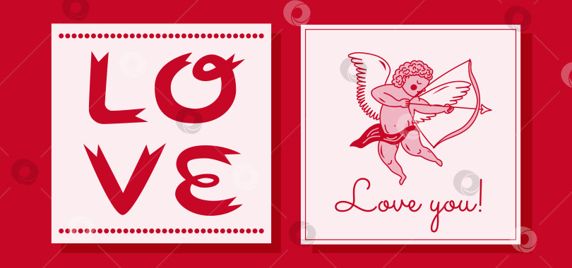 Скачать Ретро поздравительные открытки с Купидоном и любовью фотосток Ozero