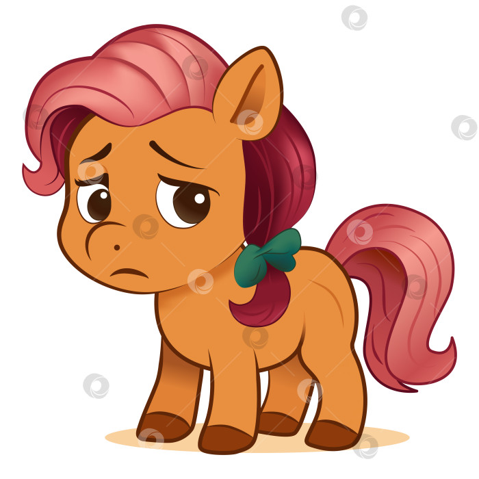 Скачать Грустный милый мультяшный пони с розовой гривой и бантом в волосах фотосток Ozero