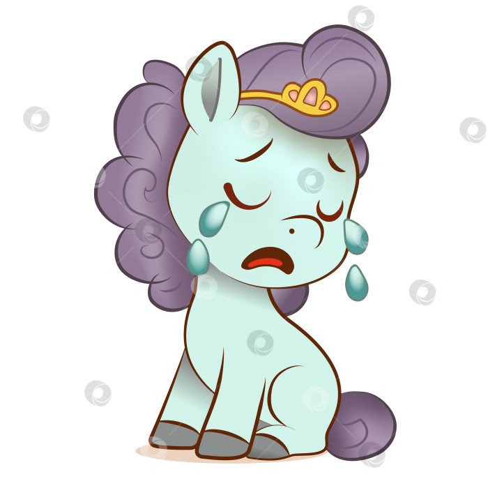 Скачать Голубая плачущая девочка-пони, из ее глаз текут слезы. фотосток Ozero