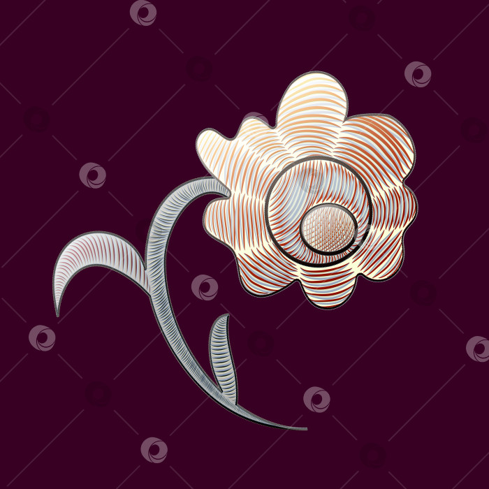 Скачать Вышитый нитками цветок с листьями для печати на одежде, наклейках, веб-сайтах, открытках. фотосток Ozero