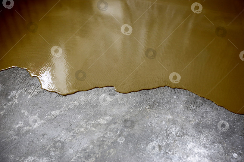 Скачать Бетонный пол выкрашен темной охрой. Подрядчик покрасит пол в гараже, чтобы ускорить продажу дома фотосток Ozero