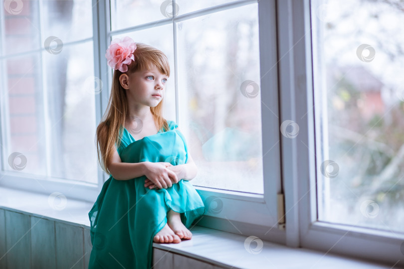 Скачать Красивая маленькая девочка в окне фотосток Ozero