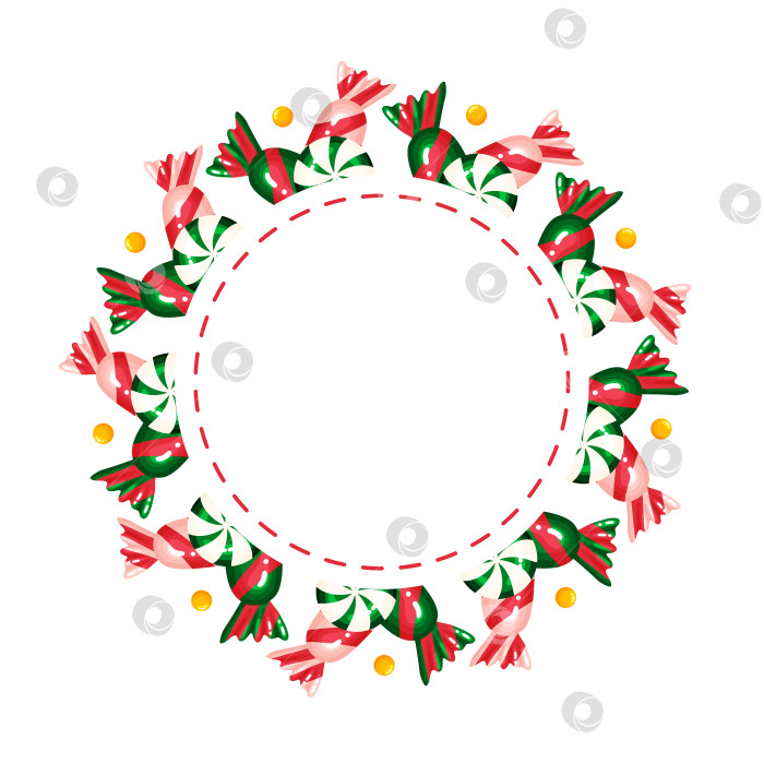 Скачать Рождественский венок из обернутых конфет в круглую рамку фотосток Ozero