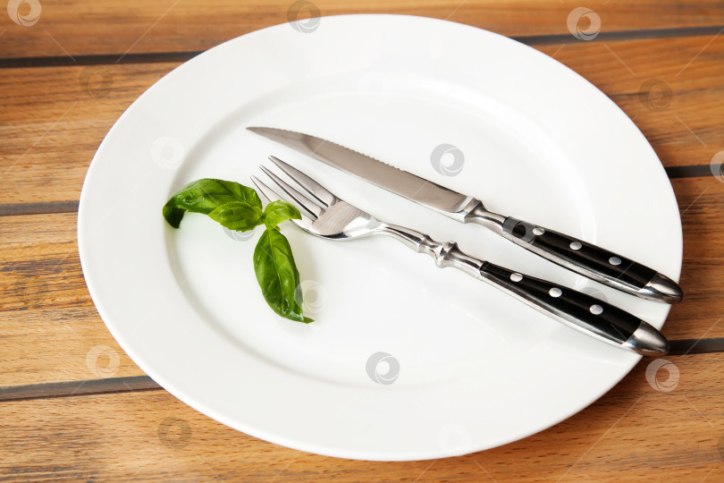 Скачать Вилка и нож на пустой тарелке фотосток Ozero