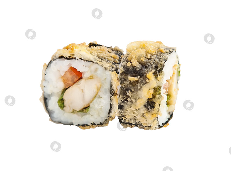 Скачать Горячие роллы на белом фоне. Популярное японское или корейское блюдо фотосток Ozero